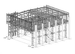 Steel structure of a factory canteen building in a car factory