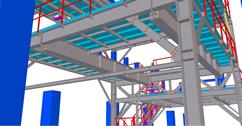 Steel construction of a production line for the processing of bulk materials