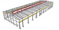 Steel structure of a production hall with a crane track