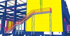 Auxiliary steel structure for sheathing the reinforced concrete skeleton of the production hall and office building